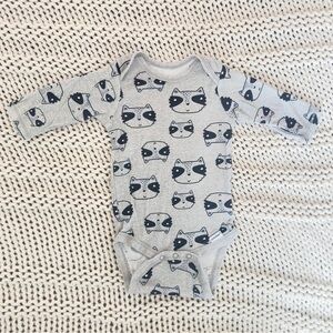 Gerber 100% Cotton Onesie Baby Boy Long Sleeve Raccoon Bodysuit 3-6 Months